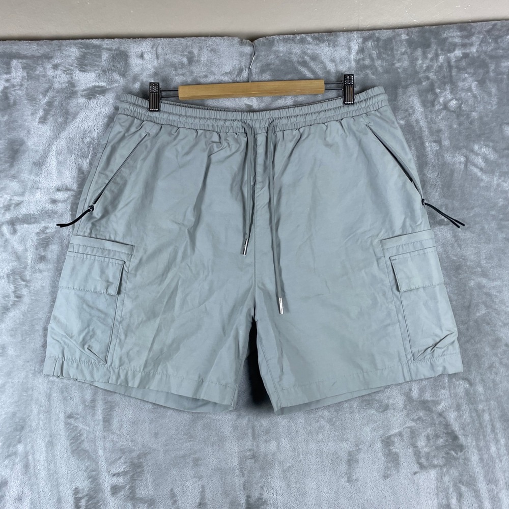 Kith Cargo Shorts Men L Grey Nylon Elastic Waist Drawstring Pocket